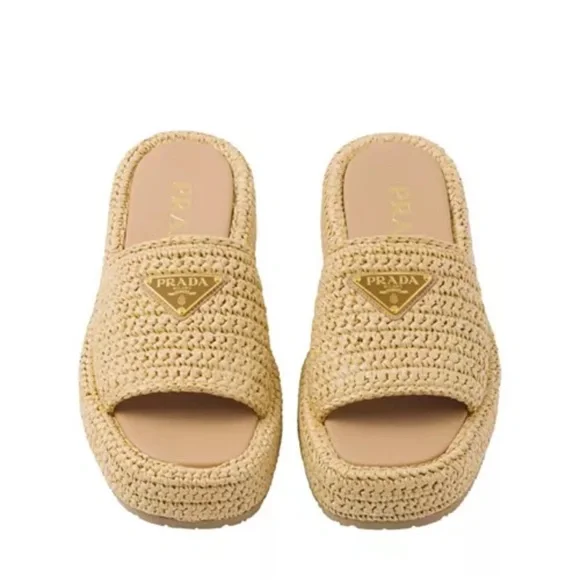 Authentic Prada Tan Woven Mules sandals authentic - Picture 1 of 10